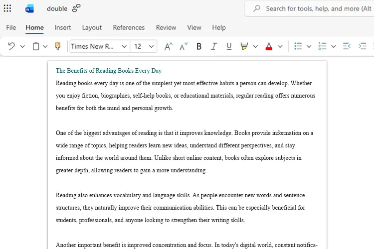 250 Words Double-Spaced Example